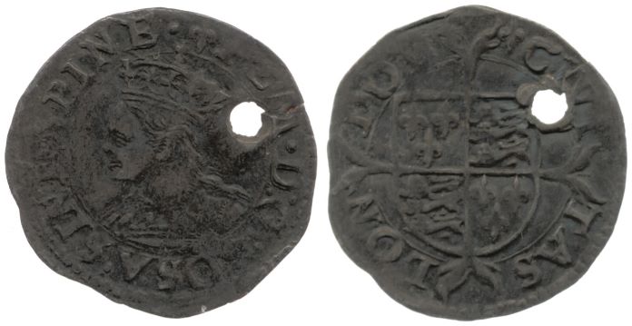 Silver penny with puncture mark, 1554-58